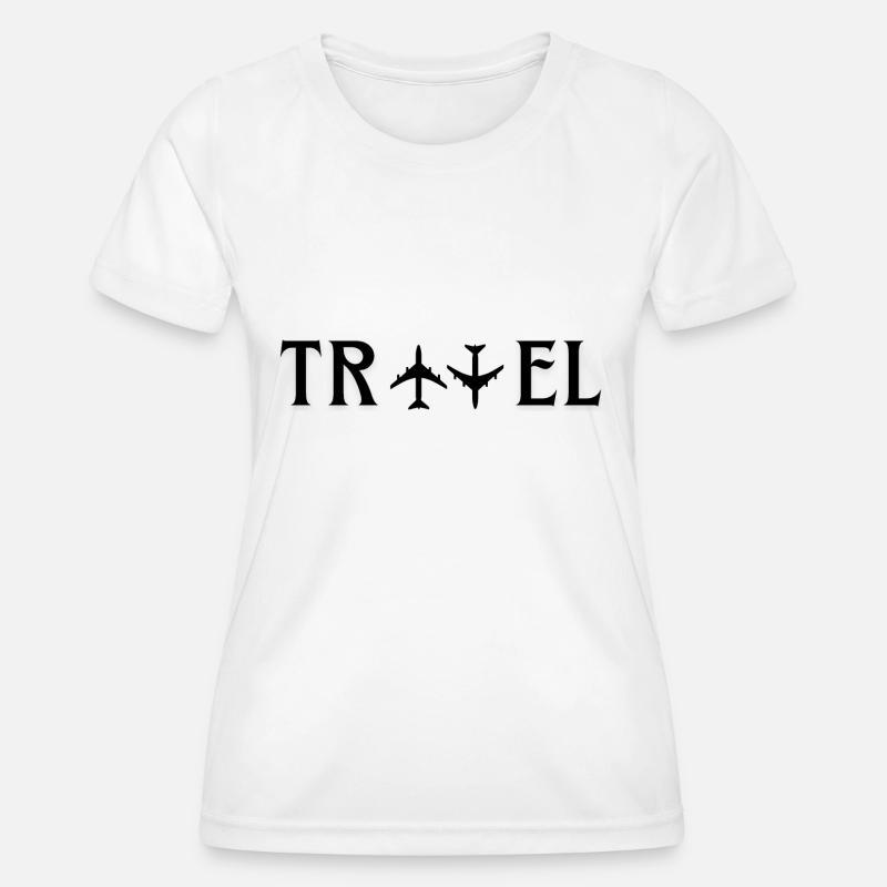 Travel Typography Design with 2 flight upside down - Women's Functional T-Shirt - white