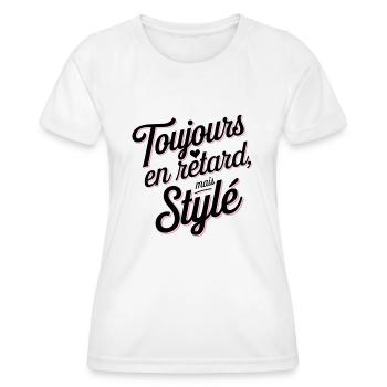 Toujours en retard mais stylé ! - T-shirt sport Femme - blanc - Devant - AI Model Female 172 dark (172cm)