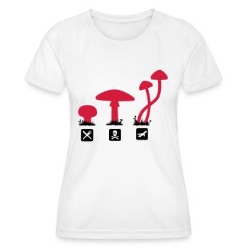 Mushrooms, psilocybin food killing flies - Women's Functional T-Shirt - white - Front - AI Model Female 172 dark (172cm)
