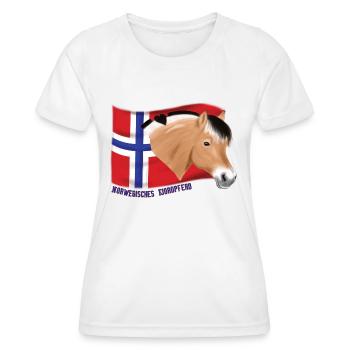 Norwegisches Fjordpferde Kopf mit Flagge - Frauen Funktions-T-Shirt - Weiß - Vorne - AI Model Female 172 dark (172cm)