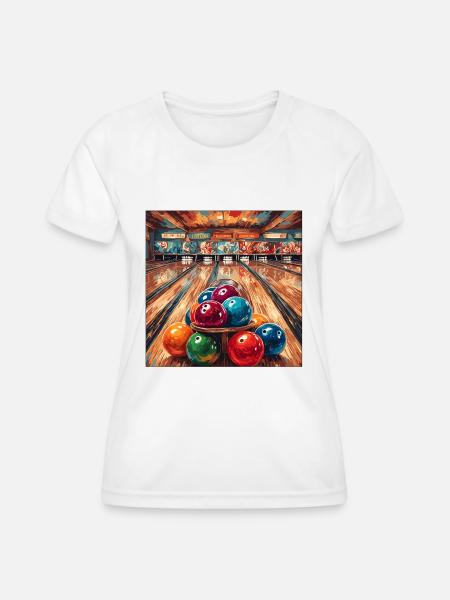 Bowling / Kegeln / Bowlingbahn / Pin / Strike - Frauen Funktions-T-Shirt - Weiß