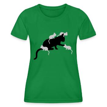 Many Kitten Mama Cat - Women's Functional T-Shirt - kelly green - Front - AI Model Female 172 dark (172cm)