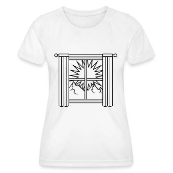 Berge Aussicht Fenster Vorhang - Frauen Funktions-T-Shirt - Weiß - Vorne - AI Model Female 172 dark (172cm)