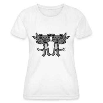 2 Katzen Peace Zeichen - Frauen Funktions-T-Shirt - Weiß - Vorne - AI Model Female 172 dark (172cm)