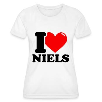 I love niels Vorname - Frauen Funktions-T-Shirt - Weiß - Vorne - AI Model Female 172 dark (172cm)