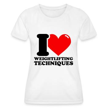 J’aime les techniques d’haltérophilie - Fitness Weights - T-shirt sport Femme - blanc - Devant - AI Model Female 172 dark (172cm)