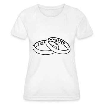 Eheringe mit Gravur "Just Married" - Frauen Funktions-T-Shirt - Weiß - Vorne - AI Model Female 172 dark (172cm)