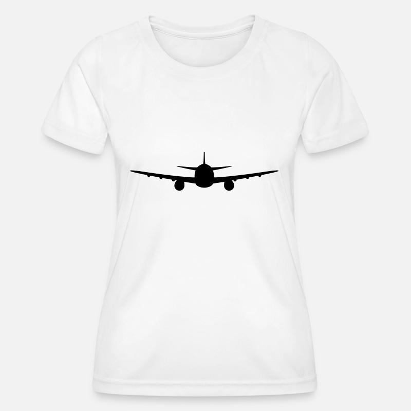 front front plane fly pilot machine jumbo jet silh - Women's Functional T-Shirt - white