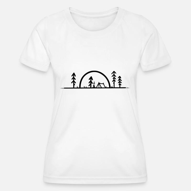 Camping, forest, campfire and sunrise - Women's Functional T-Shirt - white