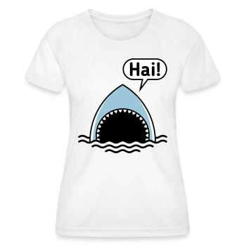 Hai! (Haifisch / Sprechblase / Comic / Cartoon) - Frauen Funktions-T-Shirt - Weiß - Vorne - AI Model Female 172 dark (172cm)