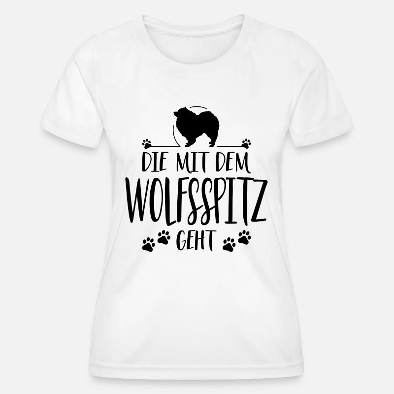DIE MIT WOLFSSPITZ GEHT Hundespruch Hunde - Frauen Funktions-T-Shirt - Weiß