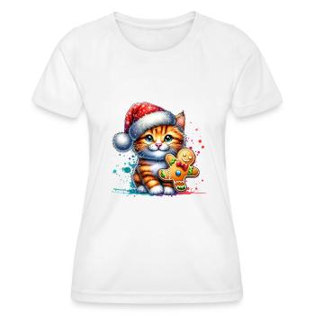 Chat mignon avec du pain d’épice Noël - T-shirt sport Femme - blanc - Devant - AI Model Female 172 dark (172cm)