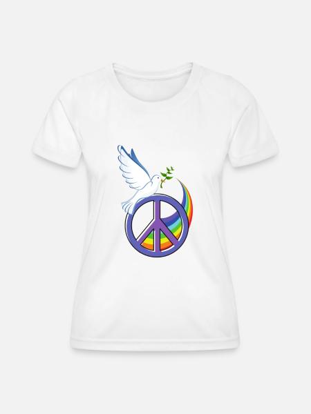 Friedenstaube Peacezeichen Frieden Regenbogen - Frauen Funktions-T-Shirt - Weiß