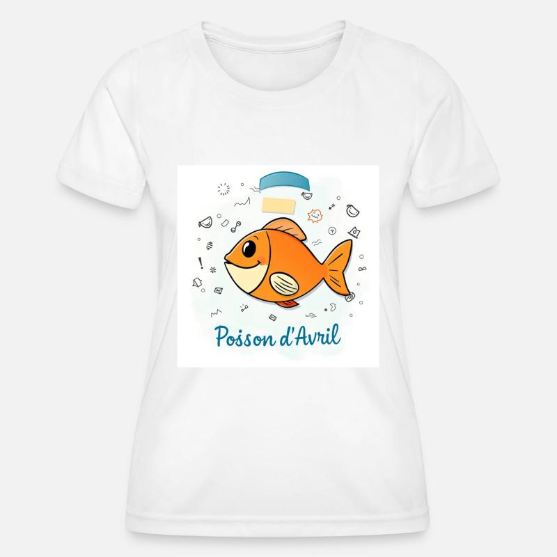 Poisson d'Avril - Orange Cartoon Fish - Women's Functional T-Shirt - white