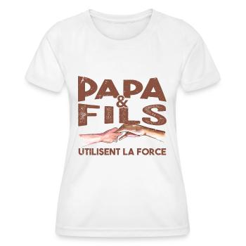 Papa et fils utilisent la Force, humour famille - T-shirt sport Femme - blanc - Devant - AI Model Female 172 dark (172cm)