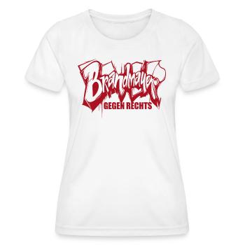 Brandmauer - Gegen Rechts, gegen Hetze - Frauen Funktions-T-Shirt - Weiß - Vorne - AI Model Female 172 dark (172cm)