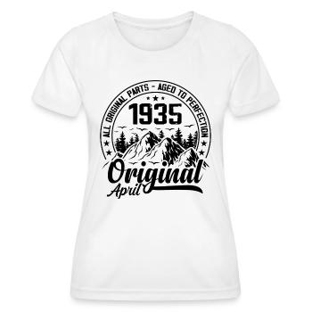 1935 avril Original : 89 Ans cadeau Anniversaire - T-shirt sport Femme - blanc - Devant - AI Model Female 172 dark (172cm)