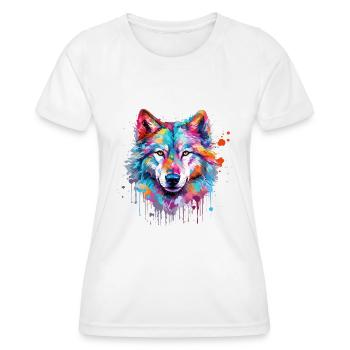 Wolf Wolfskopf Natur Wildnis Aquarell Bunt Kunst - Frauen Funktions-T-Shirt - Weiß - Vorne - AI Model Female 172 dark (172cm)