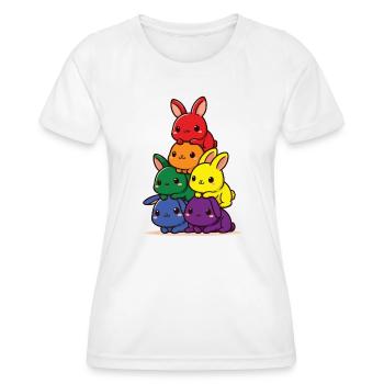 Hasen Regenbogen Flagge Pride Monat süßer Hase - Frauen Funktions-T-Shirt - Weiß - Vorne - AI Model Female 172 dark (172cm)