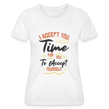Motivateur inspirant à prendre soin de soi - T-shirt sport Femme - blanc - Devant - AI Model Female 172 dark (172cm)