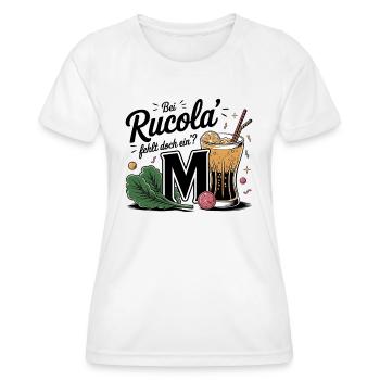 "Rucola vs. Rumcola" - Humor zum Anziehen - Frauen Funktions-T-Shirt - Weiß - Vorne - AI Model Female 172 dark (172cm)