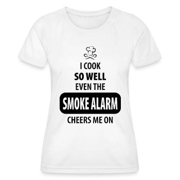 Je cuisine si bien que même le détecteur de fumée m’encourage - T-shirt sport Femme - blanc - Devant - AI Model Female 172 dark (172cm)