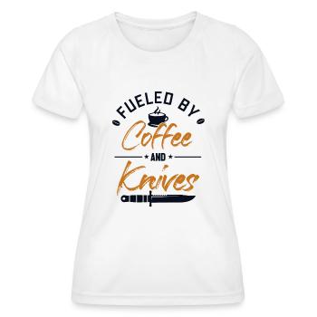 Angetrieben von Kaffee und Messern Metzgermesser Messer - Frauen Funktions-T-Shirt - Weiß - Vorne - AI Model Female 172 dark (172cm)