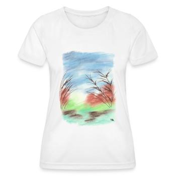 Strand/Düne Blau-/Grüntöne (Pastellkreide) - Frauen Funktions-T-Shirt - Weiß - Vorne - AI Model Female 172 dark (172cm)