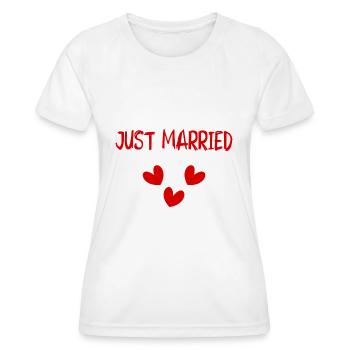 JUST MARRIED. VIVE LES MARIES. EVJF - T-shirt sport Femme - blanc - Devant - AI Model Female 172 dark (172cm)
