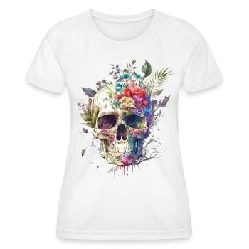 Totenkopf mit Blumen - Frauen Funktions-T-Shirt - Weiß - Vorne - AI Model Female 172 dark (172cm)