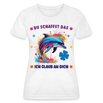 Du schaffst das! - Glücksbringer - Delphin Delfin - Frauen Funktions-T-Shirt - Weiß - Vorne - AI Model Female 172 dark (172cm)