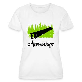 "Nervensäge: Charmante Unruhe" - Frauen Funktions-T-Shirt - Weiß - Vorne - AI Model Female 172 dark (172cm)