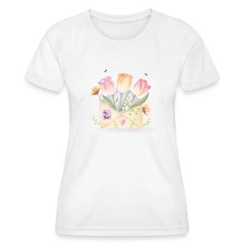 Liebesbrief mit Blumen. Personalisierbar - Frauen Funktions-T-Shirt - Weiß - Vorne - AI Model Female 172 dark (172cm)