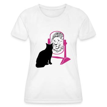katze - löwe - spiegel - Frauen Funktions-T-Shirt - Weiß - Vorne - AI Model Female 172 dark (172cm)
