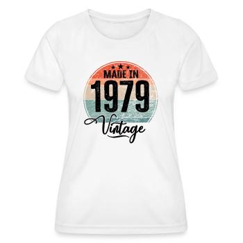 Millésime Fabriqué en 1979 Année de naissance 1979 Anniversaire - T-shirt sport Femme - blanc - Devant - AI Model Female 172 dark (172cm)
