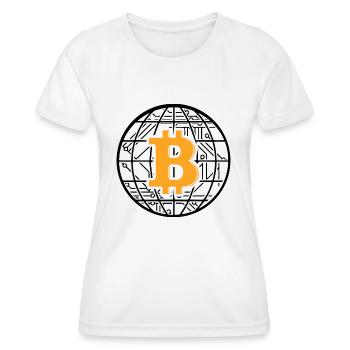 Bitcoin Blockchain Globe - Frauen Funktions-T-Shirt - Weiß - Vorne - AI Model Female 172 dark (172cm)