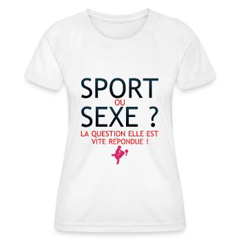 sexe sport citation question vite repondu humour - T-shirt sport Femme - blanc - Devant - AI Model Female 172 dark (172cm)