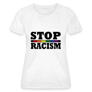 Stop racisme - T-shirt sport Femme - blanc - Devant - AI Model Female 172 dark (172cm)