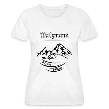 The mountain Watzmann, height 2713 m determined - black - Women's Functional T-Shirt - white - Front - AI Model Female 172 dark (172cm)