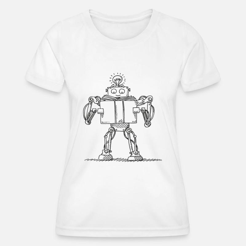 Robots Book Read Machine Learning AI Symbol - Women's Functional T-Shirt - white