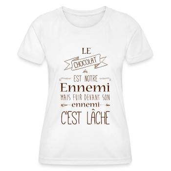 Le chocolat est notre ennemi - T-shirt sport Femme - blanc - Devant - AI Model Female 172 dark (172cm)