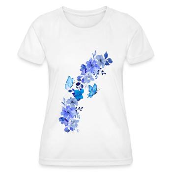 Blumen Schmetterlinge Aquarell Blau Design - Frauen Funktions-T-Shirt - Weiß - Vorne - AI Model Female 172 dark (172cm)