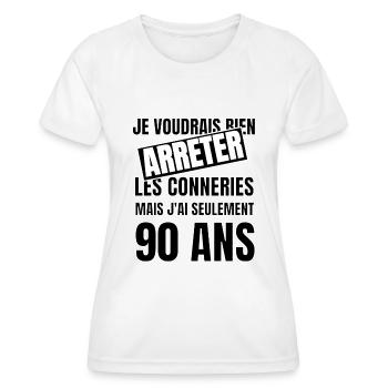 90 ans - T-shirt sport Femme - blanc - Devant - AI Model Female 172 dark (172cm)