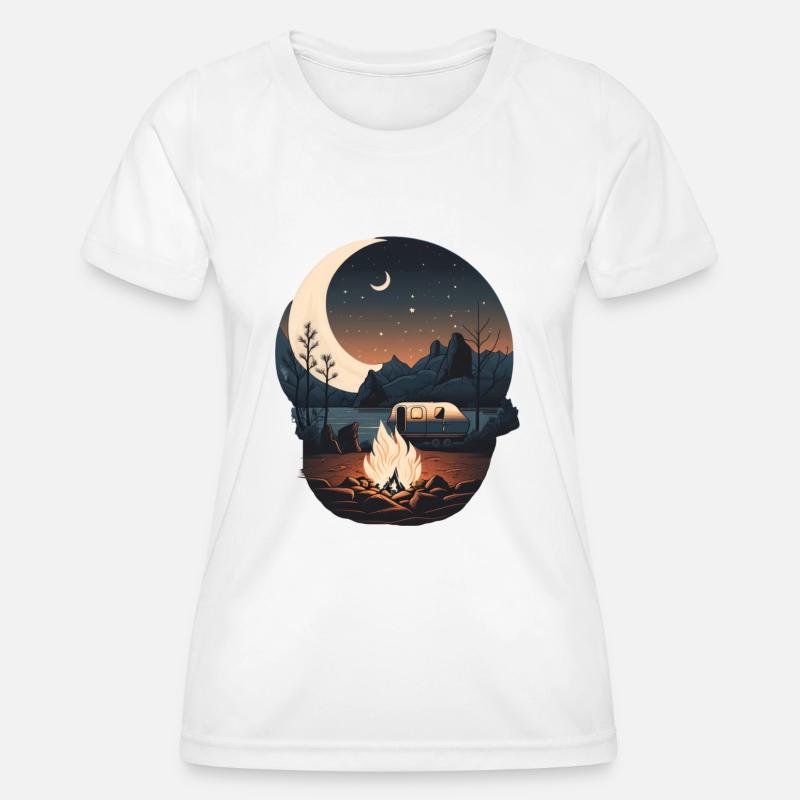 Camping by campfire and moonlight - Women's Functional T-Shirt - white
