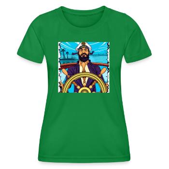 bearded sailor helm sailing ship pirate - Women's Functional T-Shirt - kelly green - Front - AI Model Female 172 dark (172cm)
