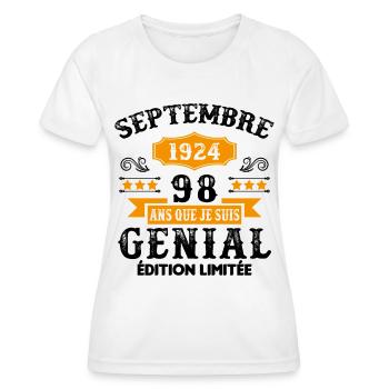 98 Ans Anniversaire Vintage Né(e) Septembre 1924 - T-shirt sport Femme - blanc - Devant - AI Model Female 172 dark (172cm)