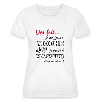 Humour fratrie frère et soeur Cadeau blague sœur - T-shirt sport Femme - blanc - Devant - AI Model Female 172 dark (172cm)