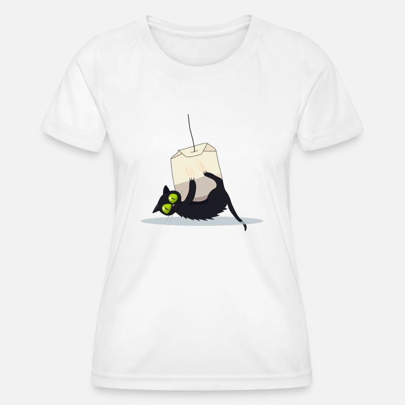 cat on tea bag - Women's Functional T-Shirt - white