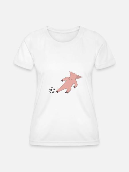 Schwein spielt Fußball - Frauen Funktions-T-Shirt - Weiß