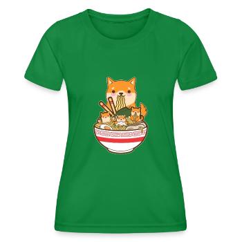 Cat Ramen Dog Shiba Inu Japanese Kawaii Cute Anime - Women's Functional T-Shirt - kelly green - Front - AI Model Female 172 dark (172cm)